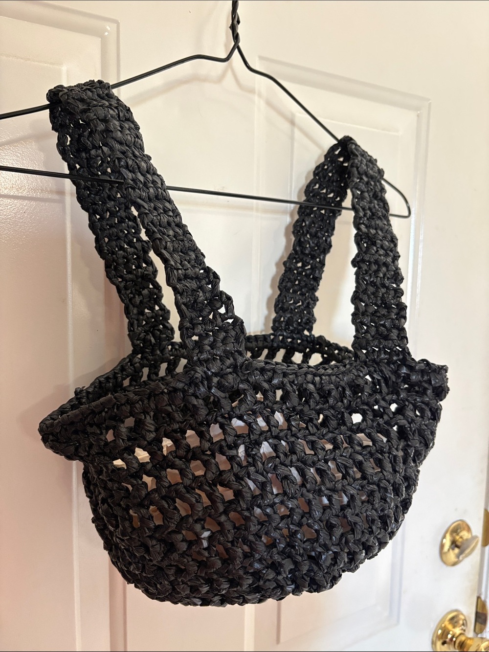 Handwoven Black Crochet Tote Bag
Made from recycled black bags.